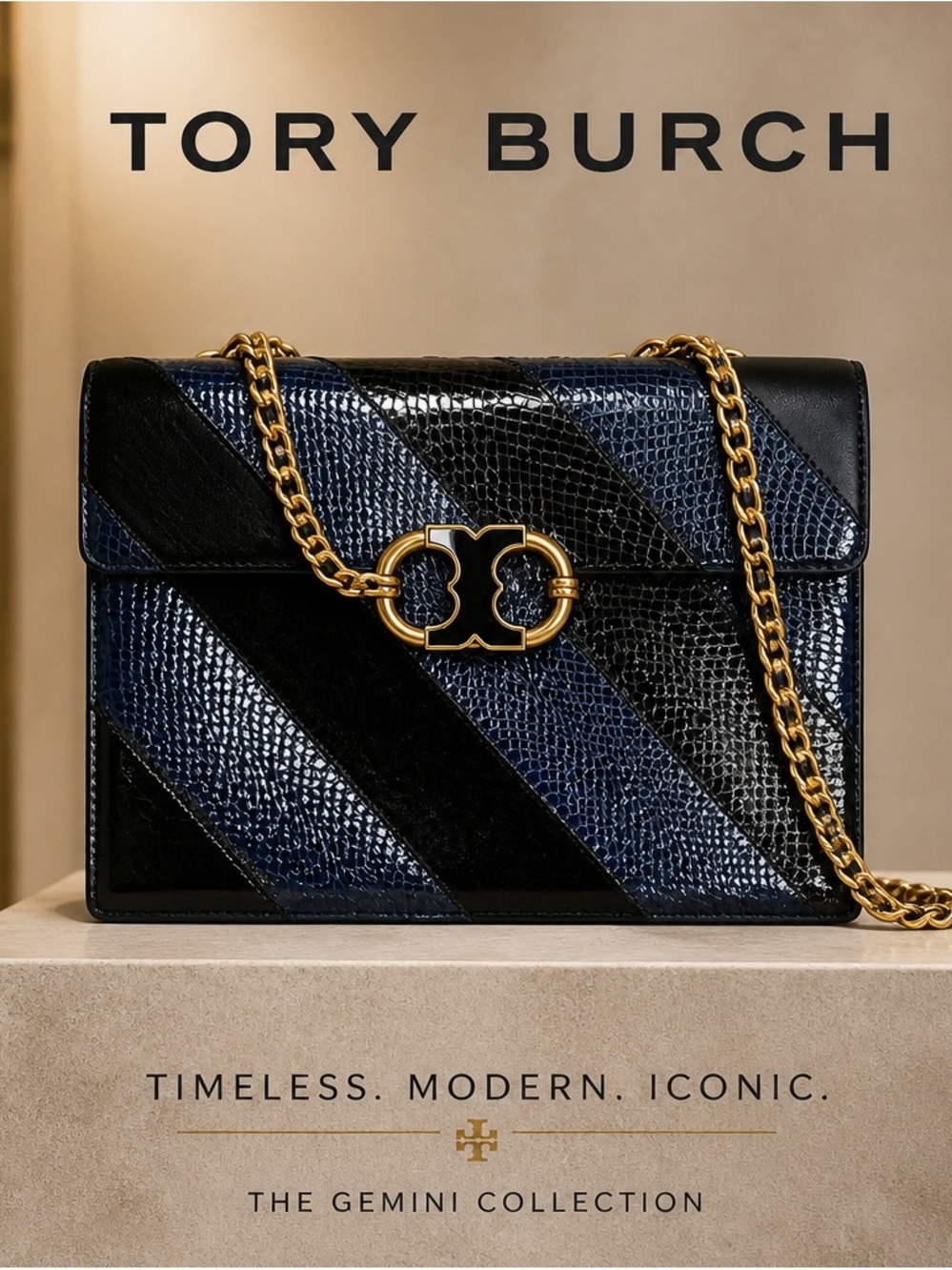 NWOT Tory Burch Gemini snake embossed leather Chain Shoulder Bag